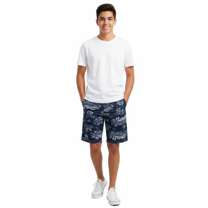 𝅺Old Navy Teenage Blue White Island Tropical Shorts- Fun Design, 28 Inch Waist